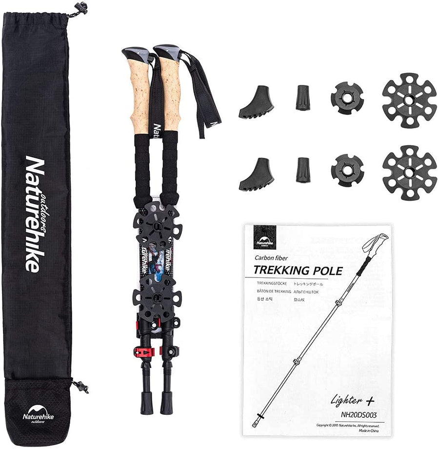 Ultralight Trekking Poles, 100% 3K Carbon Fiber, Collapsible Hiking Poles, Telescopic Adjustable Walking Sticks for Backpacking Camping, Quick Locking, Carry Bag and Accessories Included