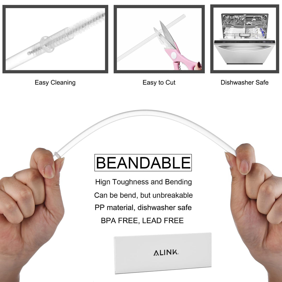 12-Pack Reusable Hard Plastic Clear Straws, 10.5 in x 0.3 in Tumbler Straws for 16 OZ 20 OZ 30 OZ Stanley, YETI, Starbucks Tumblers with Cleaning Brush