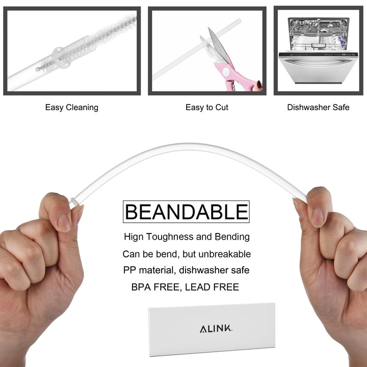 12-Pack Reusable Hard Plastic Clear Straws, 10.5 in x 0.3 in Tumbler Straws for 16 OZ 20 OZ 30 OZ Stanley, YETI, Starbucks Tumblers with Cleaning Brush