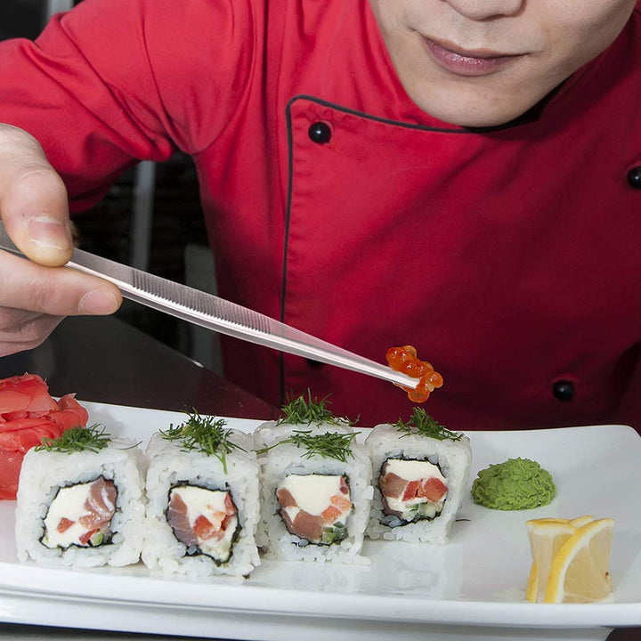 Kitchen Tweezers (12 Inch) Stainless Steel Tongs Set of 2 with Precision Serrated Tips for Cooking and Medical