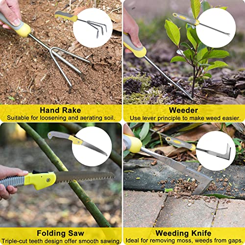 Garden Tool Set, 10 Piece Stainless Steel Heavy Duty Gardening Tool Set for Digging Planting Pruning Gardening Kit with Durable Bag Gloves Gift Box Ideal Garden Gifts for Women Men