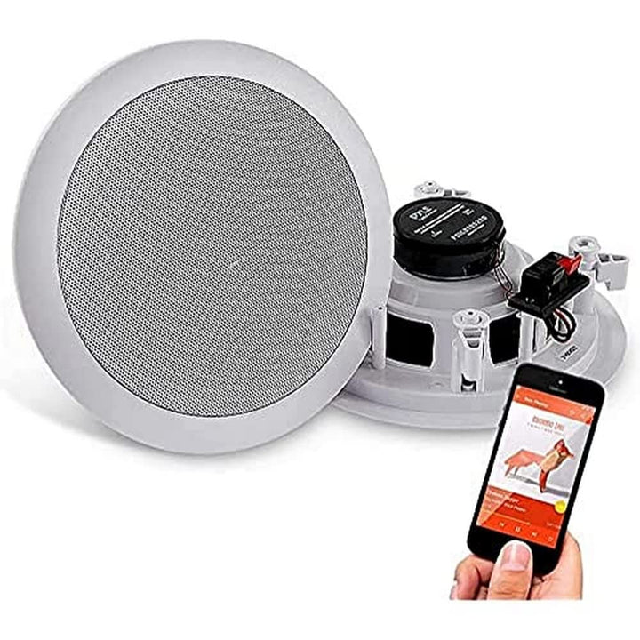 6.5” Pair Bluetooth Flush Mount In-wall In-ceiling 2-Way Speaker System Quick Connections Changeable Round/Square Grill Polypropylene Cone & Polymer Tweeter Stereo Sound 150 Watt (PDICBT652RD)