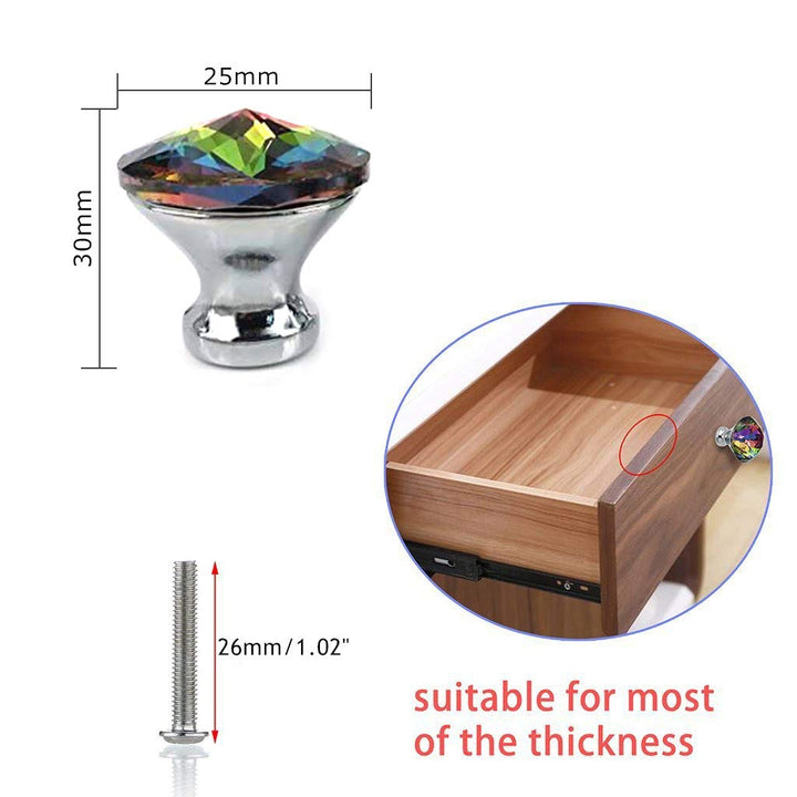10 Pack Drawer Knobs, 30mm Colorful Crystal Glass Cabinet Dresser Pulls Diamond Shape Cupboard Wardrobe Knob with Screw for Kitchen Bathroom Office DIY