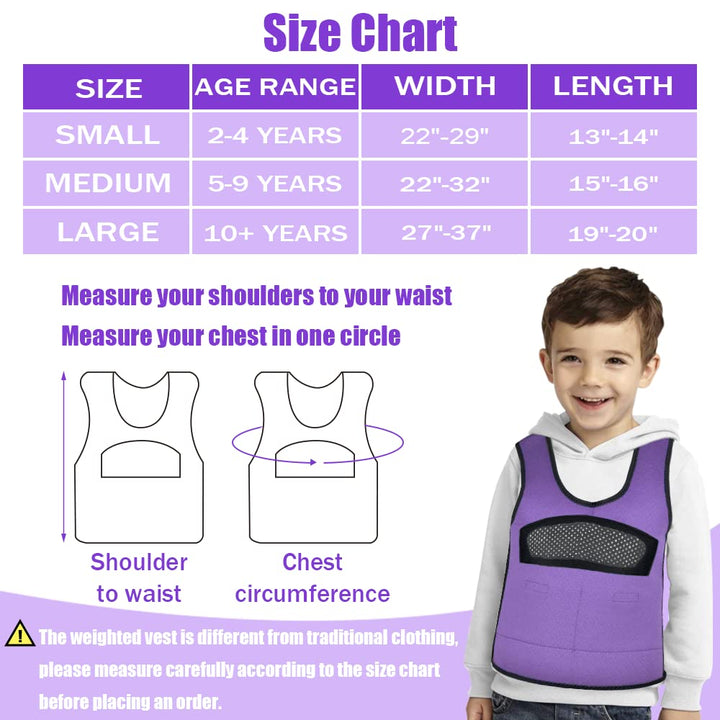 Compression Vest for Kids (Medium, Ages 5 to 9) Weighted Vest for Kids Including 6 Removable Weights Purple