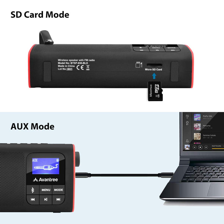 SP850 Rechargeable Portable FM Radio with Bluetooth Speaker and SD Card MP3 Player 3-in-1, Auto Scan Save, LED Display, Small Handheld Pocket Battery Operated Wireless Radio (No AM)