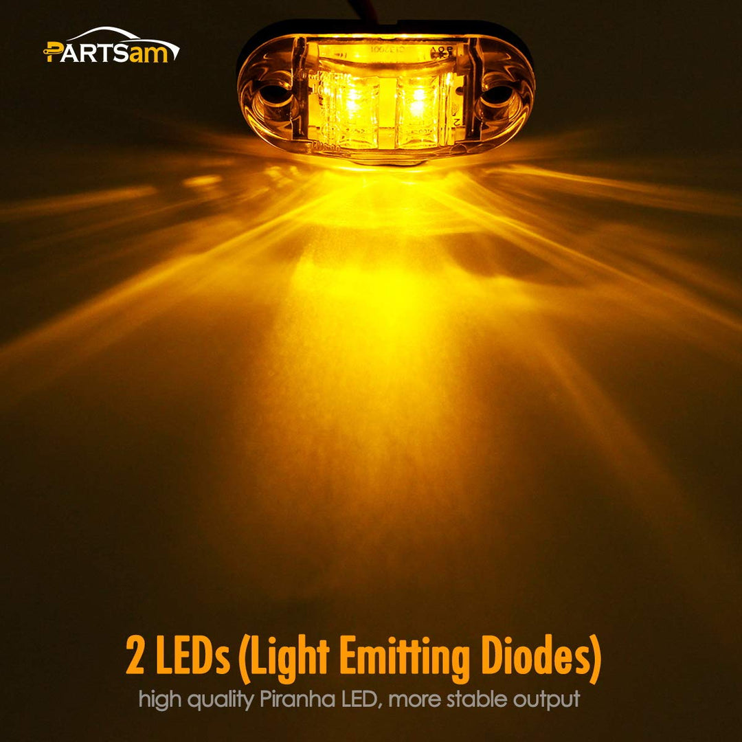 4Pcs 2.5 Inch Oval Amber Led Side Marker/Clearance Lights 2 Diodes Clear Lens Surface Mount Trailer Truck Boat Marine Led Courtesy Lights Indicators Sealed Waterproof 12V
