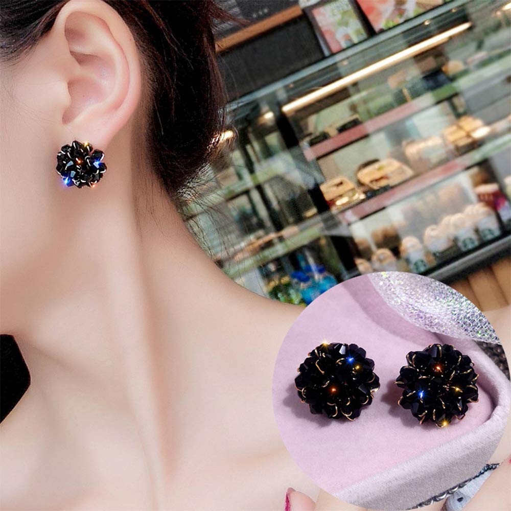 Bridal Crystal Flower Stud Earrings Sparkling Crystal Wrapped Earrings Vintage Wedding Ear Jewelry for Women(Black)
