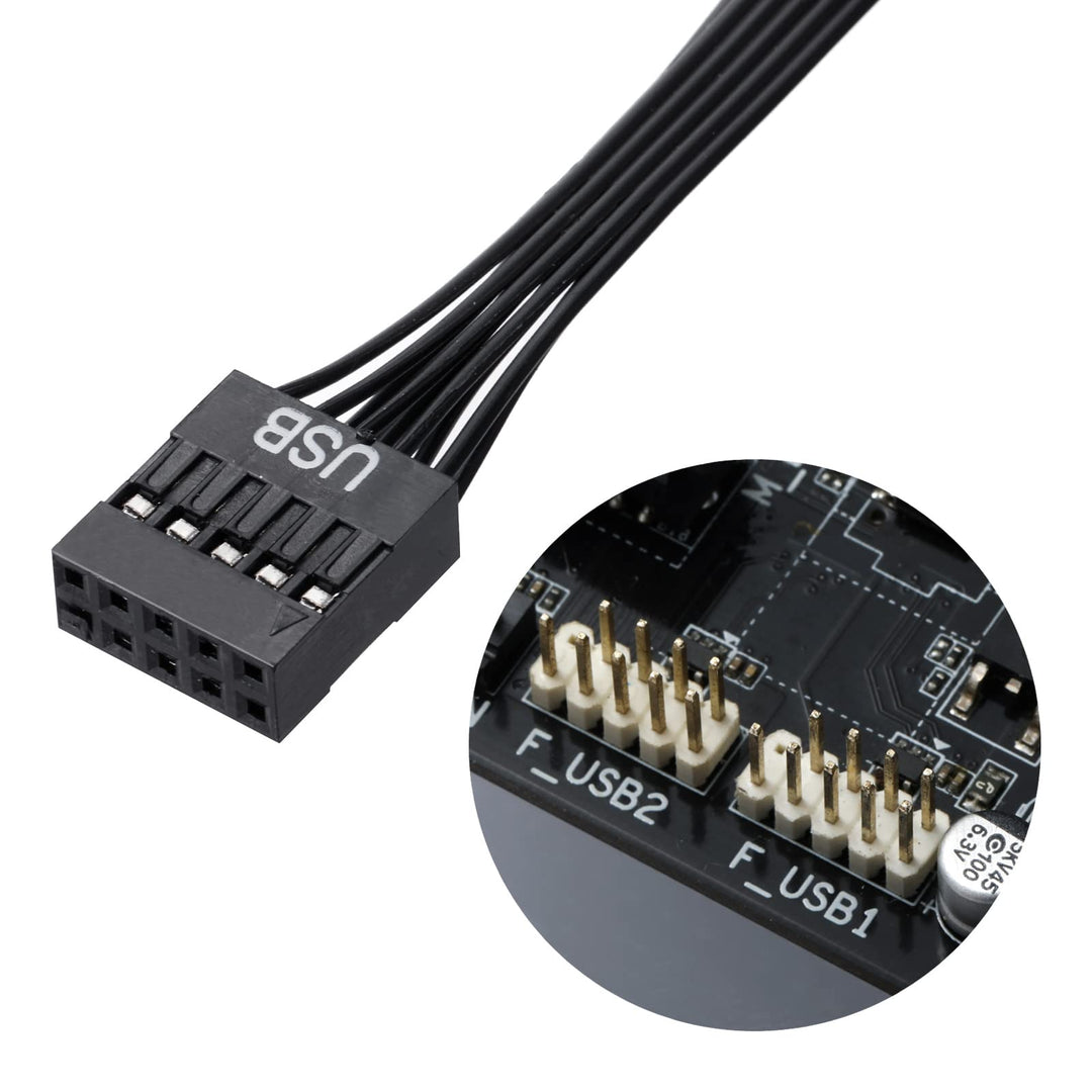 Motherboard USB Splitter, USB2.0 9-Pin USB Splitter 1-in-2, USB Motherboard Adapter 9Pin Line Expansion Cable USB Splitter for Computer Motherboards, NZXT, USB Header Splitter Length 17.6 cm.