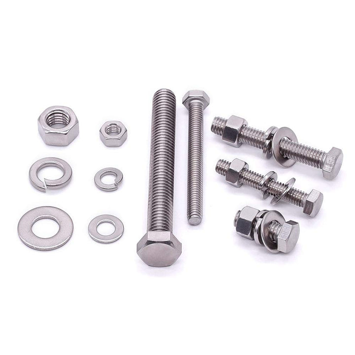 M10 x 40mm (8 Sets) Stainless Steel Hex Bolts with Hex Nuts, Flat Washers and Lock Washers, Hexagon Bolts with Nuts and Washers, Full Thread Coveraage, Coarse Thread UNC
