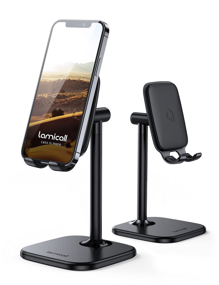 Cell Phone Stand for Desk - Adjustable Mobile Phone Holder Dock for Table, Desktop, Office, Compatible with iPhone 13 12 11 X Xr Pro Max 8 7 6 Plus, iPad Mini, 4-10'' Cellphone and Tablets