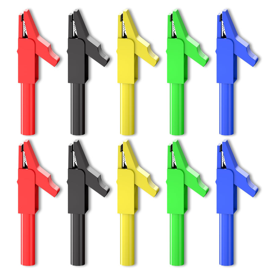 10PCS Insulated Alligator Crocodile Clips with 4mm Banana Jack Socket 300V 15A Five Colors for Multimeter Electrical Testing