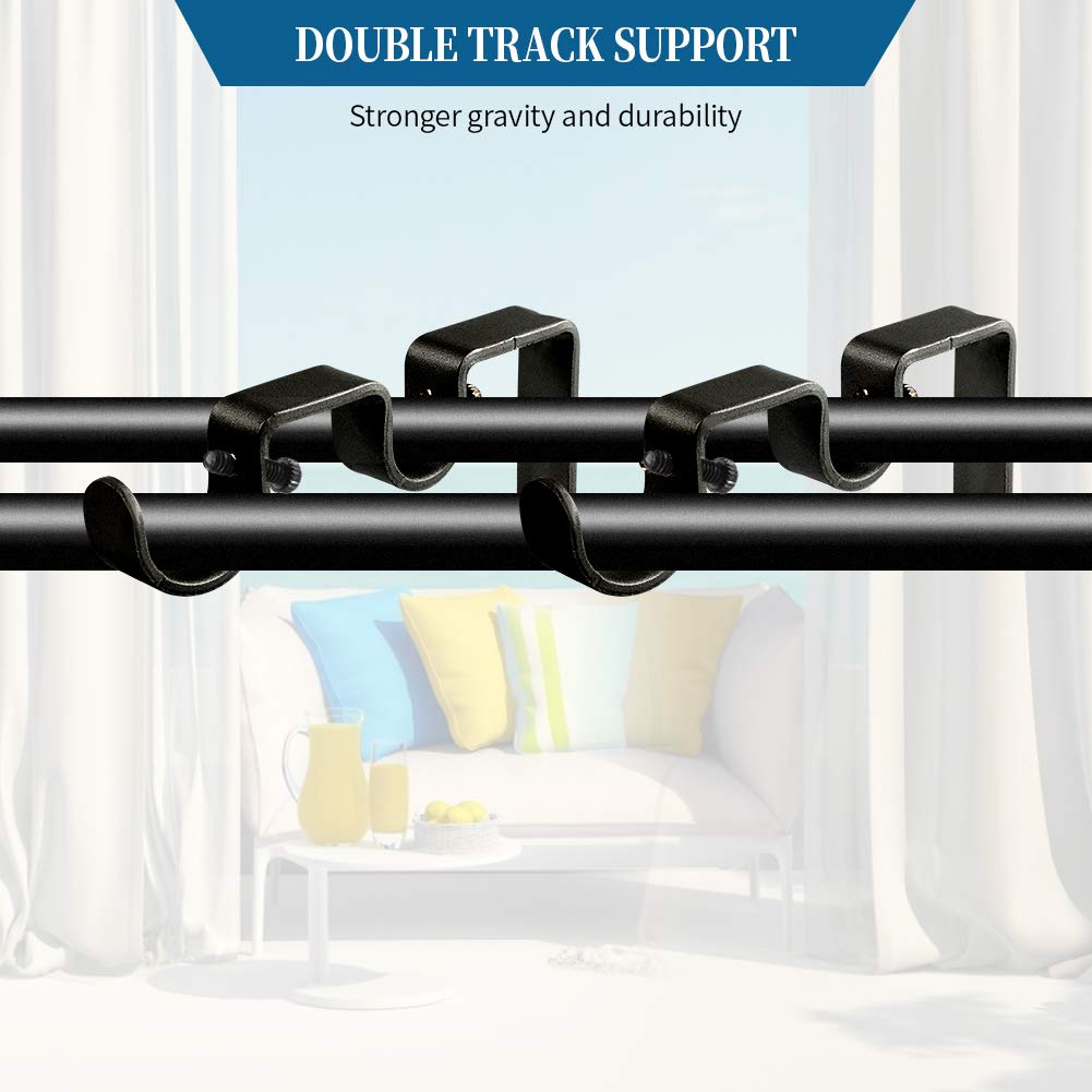 Heavy Duty Curtain Rod Brackets Double Rod Holders Double Curtain Rod Brackets 1 and 5/8 Inch Rod (Set of 2, Black)