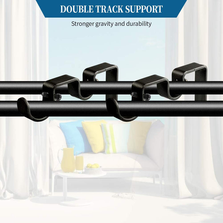 Heavy Duty Curtain Rod Brackets Double Rod Holders Double Curtain Rod Brackets 1 and 5/8 Inch Rod (Set of 2, Black)