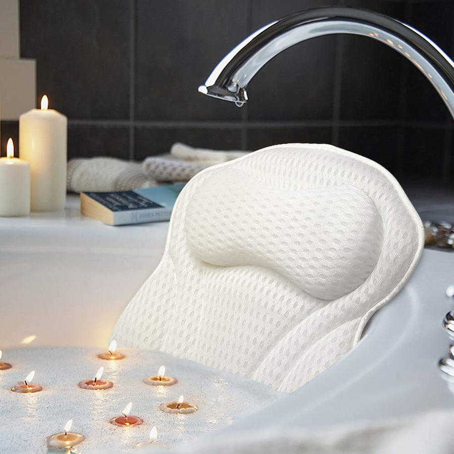 Luxury Bath Pillow, Ergonomic Bathtub Spa Pillow with 4D Air Mesh Technology and 6 Suction Cups, Helps Support Head, Back, Shoulder and Neck, Fits All Bathtub, Hot Tub and Home Spa(US Patent)