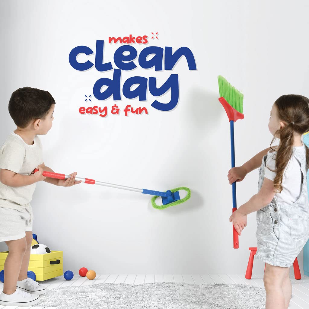 Kids Cleaning Set 4 Piece - Toy Cleaning Set Includes Broom, Mop, Brush, Dust Pan - Toy Kitchen Toddler Cleaning Set is A Great Toy Gift for Boys & Girls