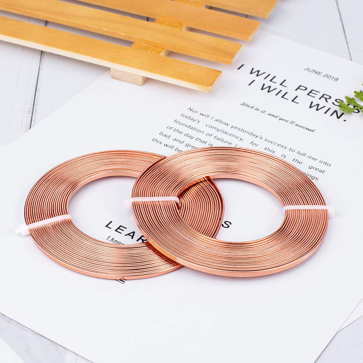 32 Feet 2 Rolls 3mm Wide Flat Jewelry Craft Wire 18 Gauge Aluminum Wire for Bezel, Sculpting, Armature, Jewelry Making - Copper