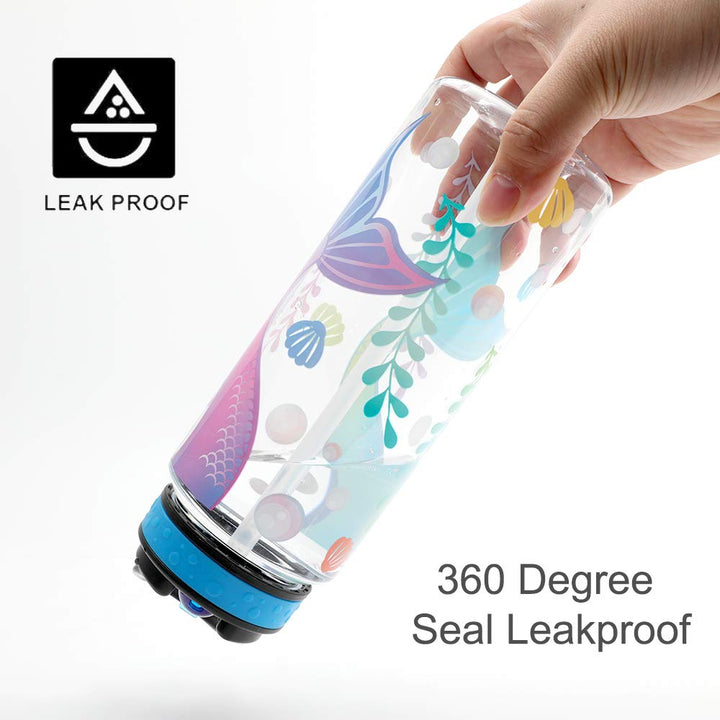 Cute Water Bottle with Straw for School Kids Girls, BPA FREE Tritan & Leak Proof & Easy Clean & Carry Handle, 23oz/ 680ml - Mermaid