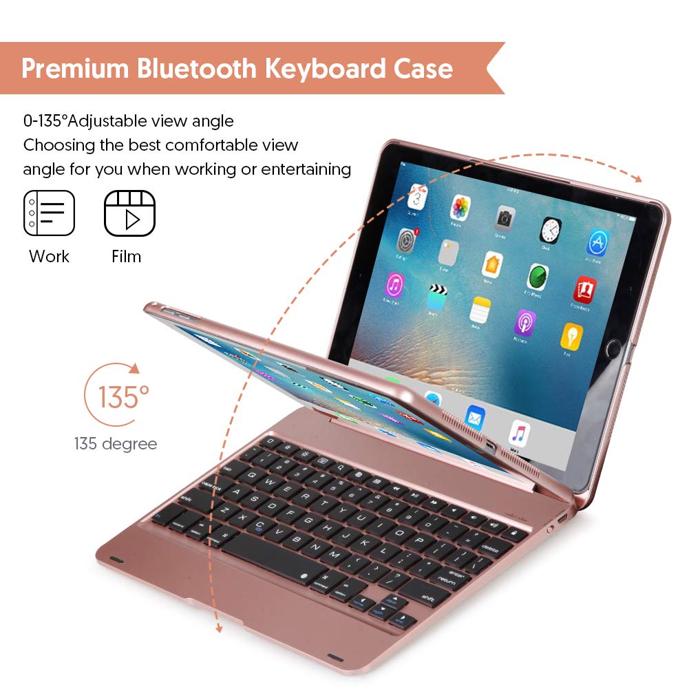 Wireless Bluetooth Keyboard Case for iPad 5th-6th Gen, Air 1-2, iPad Pro 9.7 - Slim Full Protection Cover