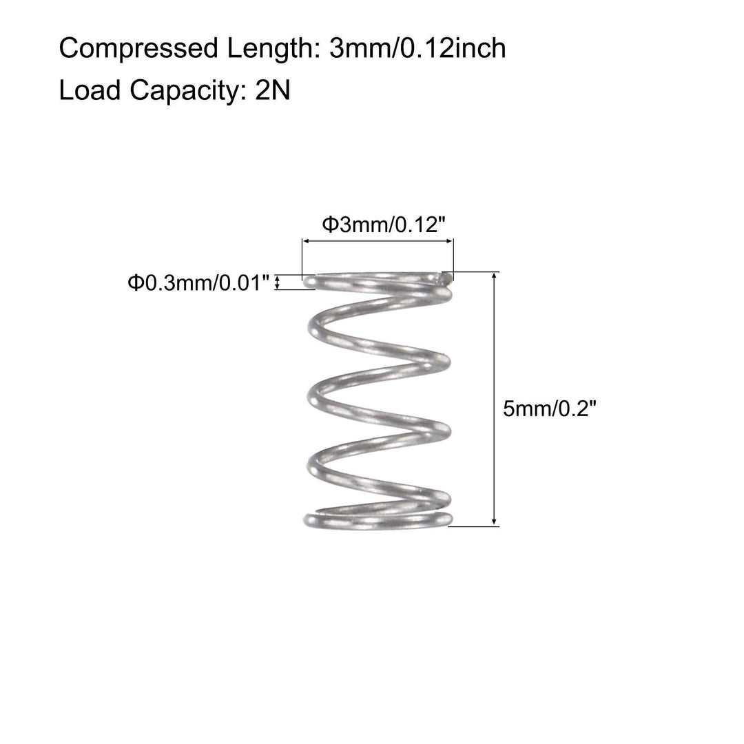 Compression Spring,304 Stainless Steel,3mm OD,0.3mm Wire Size,5mm Compressed Length,3mm Free Length,2N Load Capacity for Home Projects, Silver Tone,10pcs