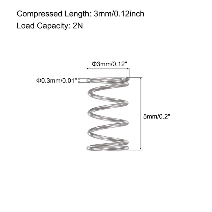 Compression Spring,304 Stainless Steel,3mm OD,0.3mm Wire Size,5mm Compressed Length,3mm Free Length,2N Load Capacity for Home Projects, Silver Tone,10pcs