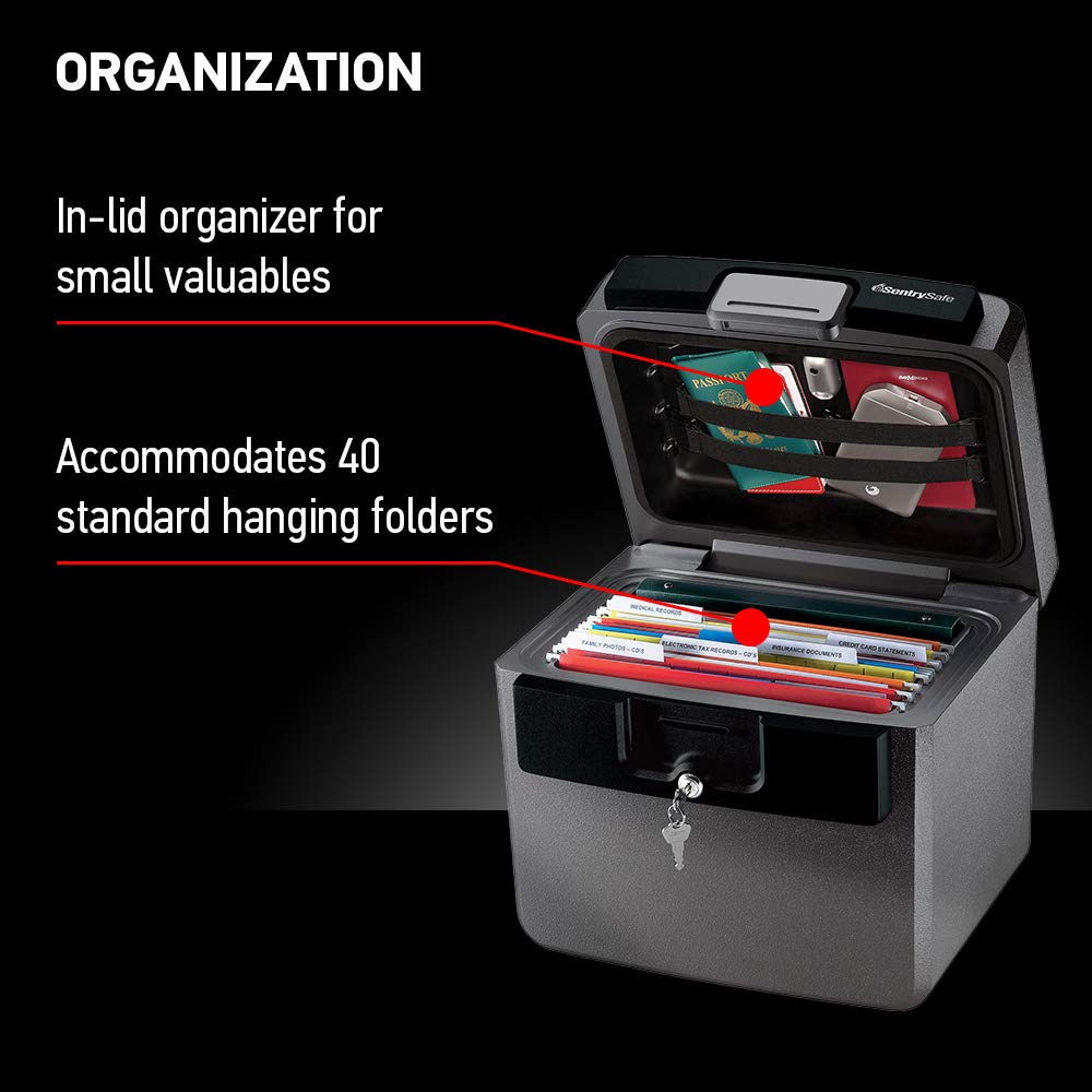 Black Fireproof and Waterproof Safe, File Folder and Document Box with Key Lock, Ex. 14.3 x 15.5 x 13.5 inches, HD4100