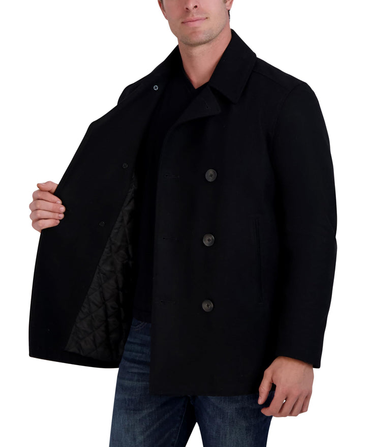 mens Classic Double Breasted Peacoat Pea Coat, Black, Medium US