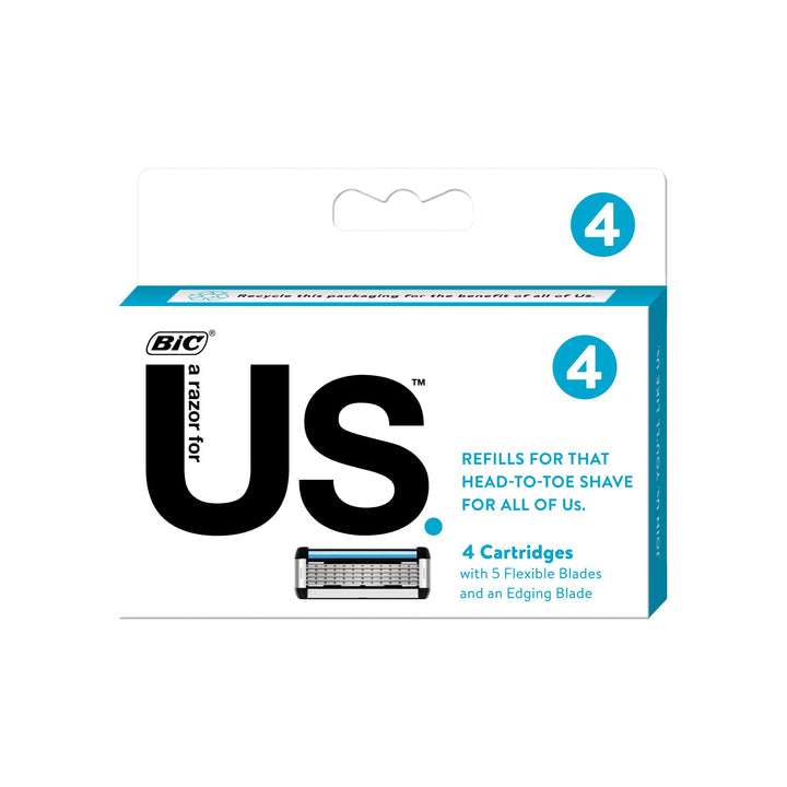 US 5-Blade Unisex Shaving Razor For Men and Women, Lubricating Strip For a Smooth, Close Shave, 4 Cartridges