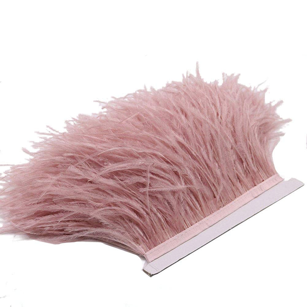 2 Yards Natural & Soft Ostrich Feathers Fringe Trims Ribbon - Used for Dress, Sewing Decoration, Craft Clothing, Boots, Wedding Decoration, DIY, Etc (mistyrose)
