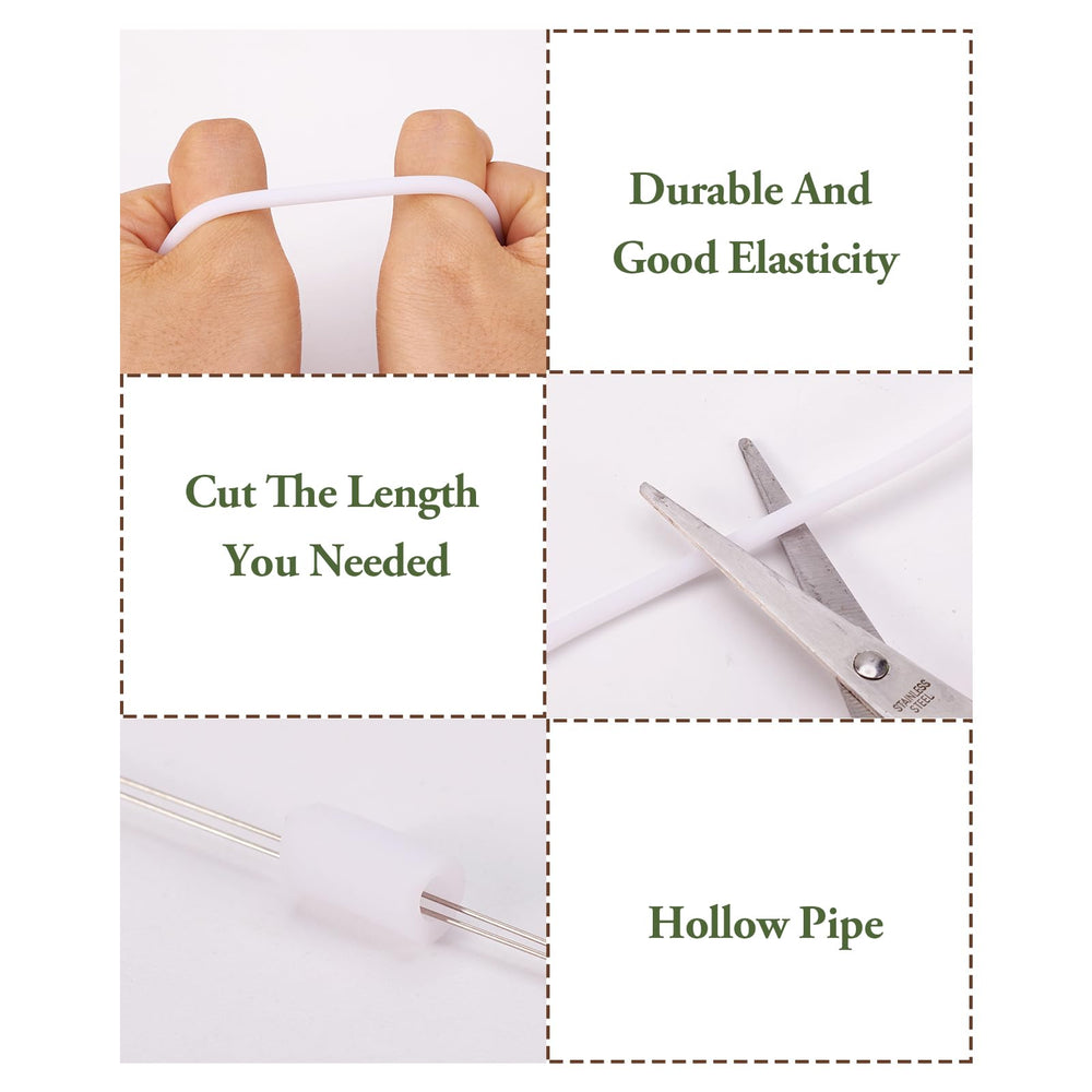 Pandahall 16.4 Yards/Roll 4mm Hollow Pipe Tubuing Rubber Cord with 2mm Hole Solid PVC Rubber Tube Cord with Plasic Spool (White)