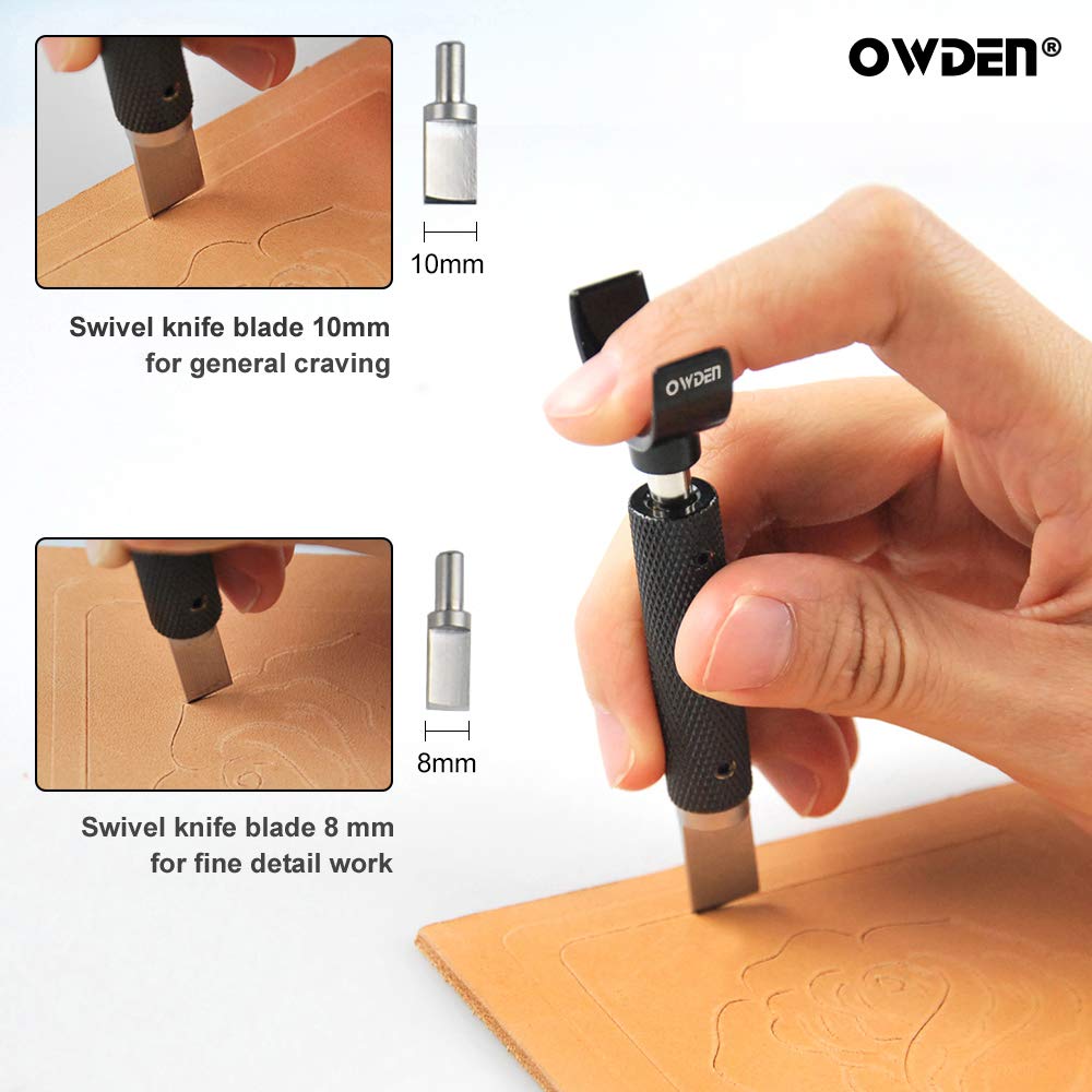 Professional Leather tool, Leather Swivel knife with 2 sizes blade, This size “L” (handle diameter : 13 mm),Adjustable handle height. (L)