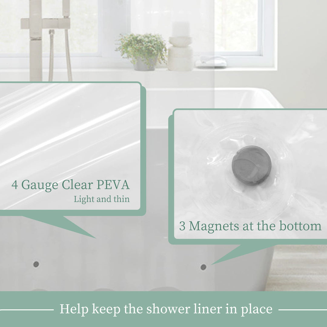 Clear Shower Curtain Liner with 3 Magnets, 72x72 Premium Flexible Sturdy Plastic Shower Curtain for Bathroom Lightweight, Waterproof, Clear