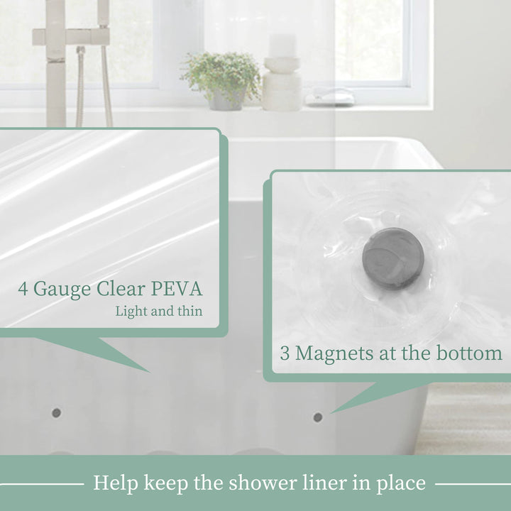 Clear Shower Curtain Liner with 3 Magnets, 72x72 Premium Flexible Sturdy Plastic Shower Curtain for Bathroom Lightweight, Waterproof, Clear