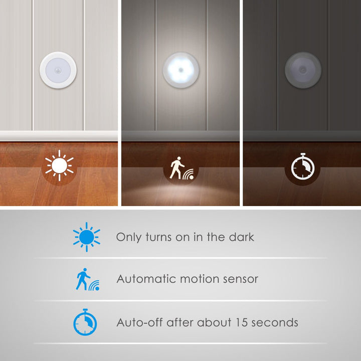 (Upgraded Version) Motion Sensor Lights, Battery-Powered LED Night Lights, Stick-Anywhere Closet Lights Stair Lights, Wall Lights for Hallway, Bathroom, Bedroom, Kitchen etc. (White - Pack of 3)
