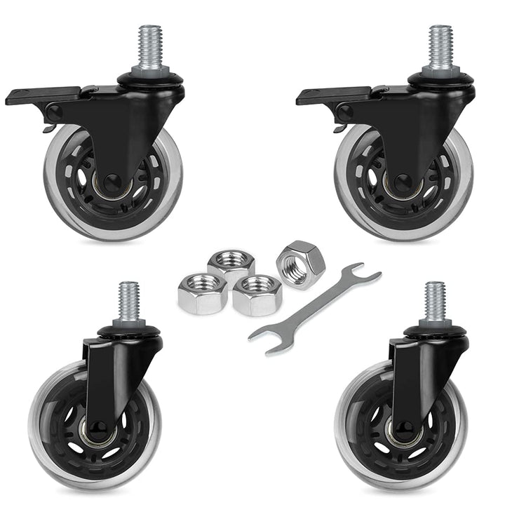 3 Swivel Caster No Noise Industrial Castors with Thread Stem 1/2-13 Locking Casters for Furniture DIY Tools with Hex Lock Nuts(2 with Brakes & 2 without)