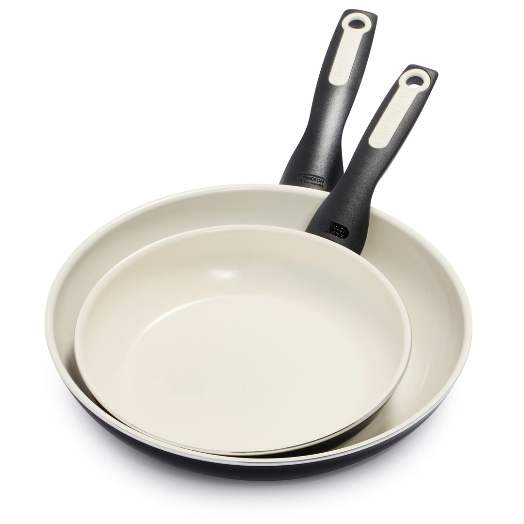 Rio Healthy Ceramic Nonstick 8 and 10 Frying Pan Skillet Set, PFAS-Free, Dishwasher Safe, Red