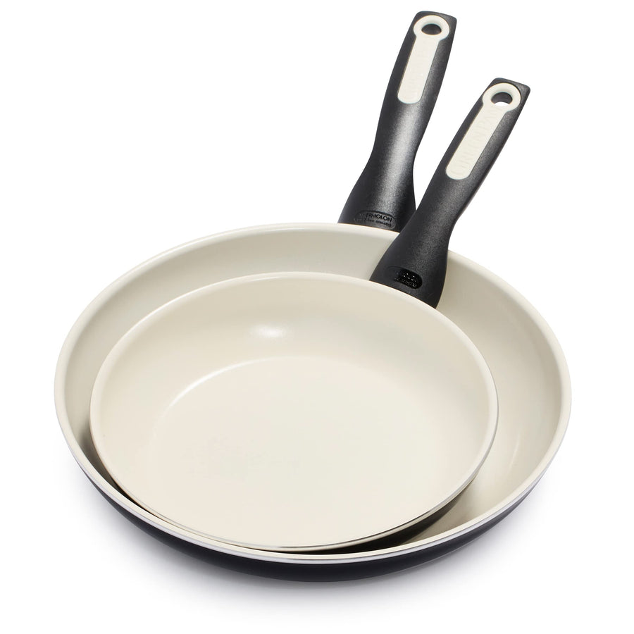 Rio Healthy Ceramic Nonstick 8 and 10 Frying Pan Skillet Set, PFAS-Free, Dishwasher Safe, Red