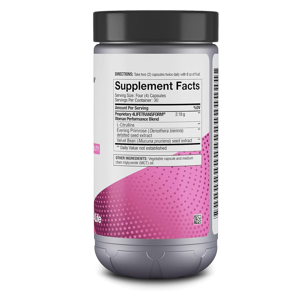 Transform Woman - Women's Supplement with Velvet Bean & Evening Primrose Extracts - Healthy Skin & Well-Being - 120 Vegetable-Derived Capsules