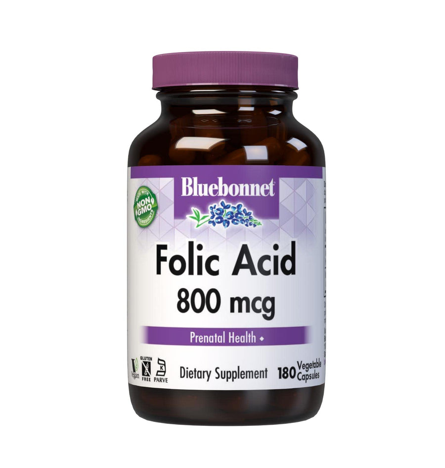 Nutrition Folic Acid 800mcg, Healthy Neurological Development, Soy, Dairy & Gluten Free, Non-GMO, Kosher Certified, Vegan, Vegetable Capsules, 180 Count