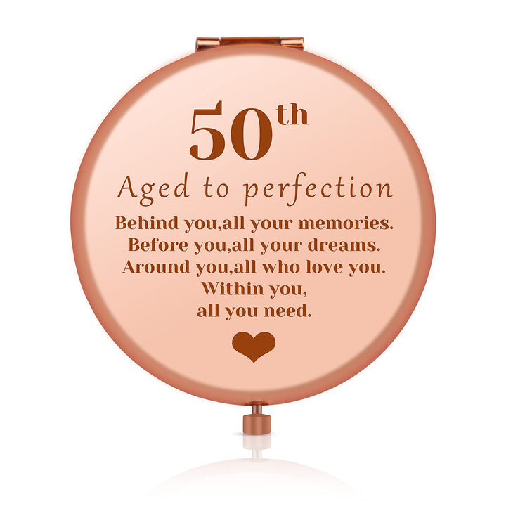 50th Birthday Gifts for Women, Mom, Wife, Grandma, Sister, Aunt, 1971 Birthday Gifts for Her, Rose Gold Compact Mirror 50th Idea, Gifts for Women Turning 50, 50 Year Old Gifts for Women