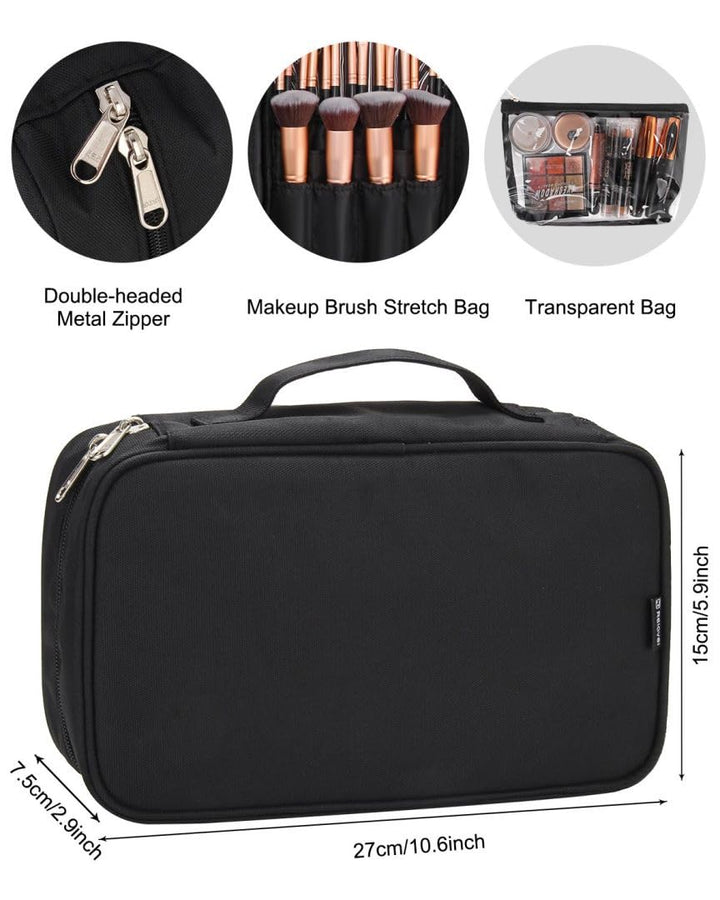 Makeup Brush Bag, Makeup Brush Organizer Cosmetic Bags Makeup Artist Case with Belt Strap Holder Multi functional Cosmetic Bag Makeup Handbag for Travel & Home Gift (Black)
