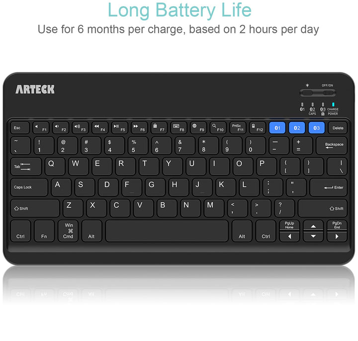 HB220B Universal Backlit 7-Colors & Adjustable Brightness Multi-Device Slim Portable Wireless Bluetooth 3.0 Keyboard for iOS, Android, Windows Tablet PC Smartphone Built in Rechargeable Battery