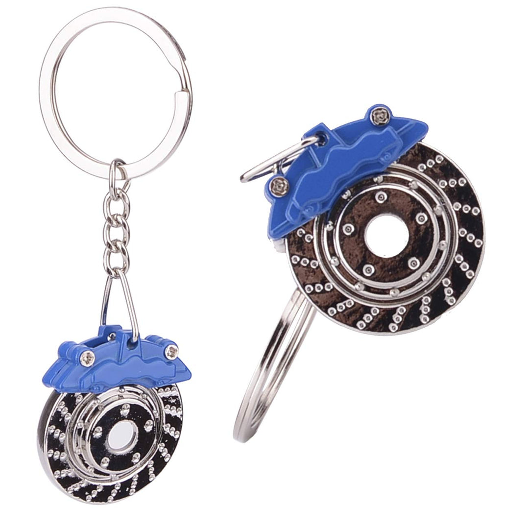 5 Pcs Car Parts Model Key Chains, Colorful Turbo Keychain, Black Manual Gearbox Keychain, Colorful Tire Rim Keychain, Blue Brake Rotor Keychain, Red Spring Shock-absorber Keychain