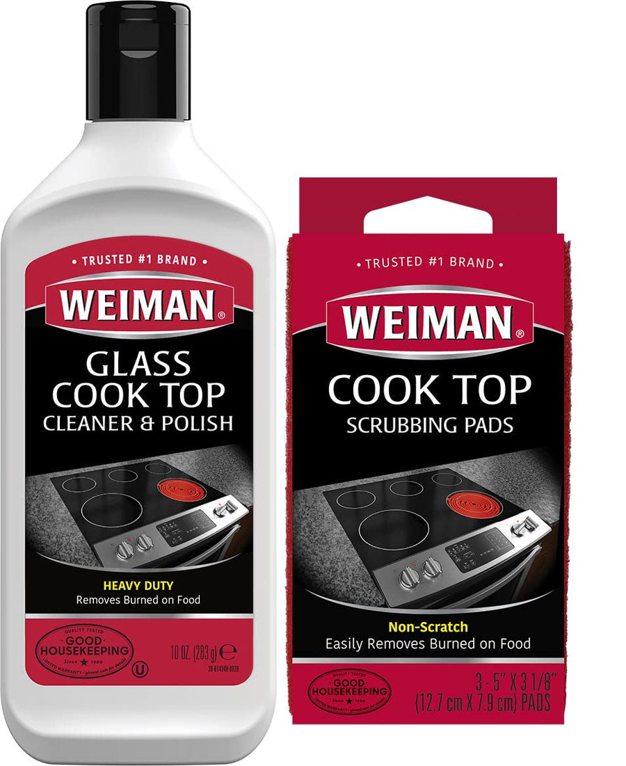 Ceramic and Glass Cooktop Cleaner - Heavy Duty Cleaner and Polish (10 Ounce Bottle and 3 Scrubbing Pads)