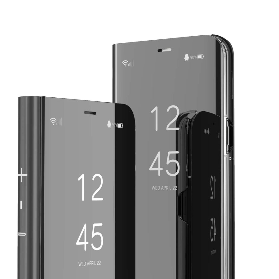 Compatible with Galaxy S22 Ultra Case Slim Mirror Design Clear View Flip Bookstyle Ultra Slim Protecter Shell with Kickstand Protective Cover for Samsung Galaxy S22 Ultra Mirror PU Black