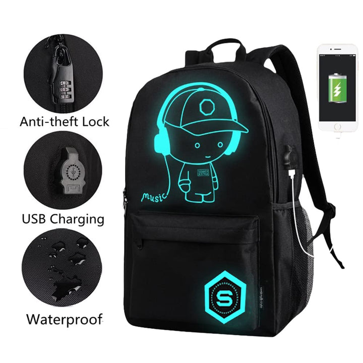 Bookbags for Teen Boys, Anime Cartoon Luminous Backpack with USB Charging Port, 17 Inch Laptop Backpack for Men, School Backpack for Girls/Boys, Cool Anime Backpack, Black
