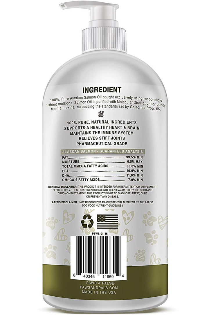 Wild Alaskan Salmon Oil for Dogs & Cats - Skin & Coat Omega 3 Fish Oil Liquid Food Supplement for Pets - Made in USA - Natural EPA + DHA Fatty Acids for Joint Function, Immune & Heart Health Support