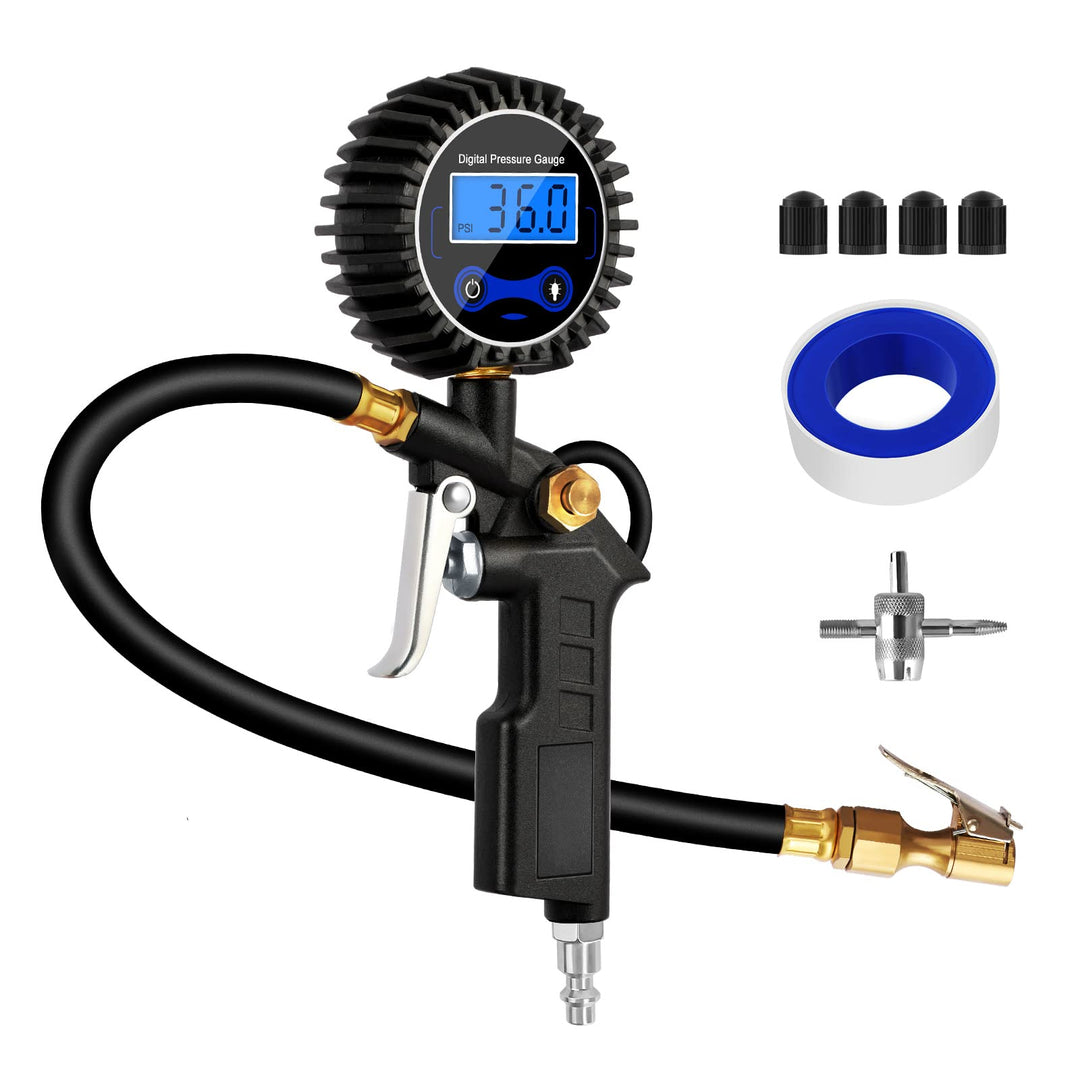 Digital Tire Pressure Gauge, Tire Inflator with Pressure Gauge 200PSI, Heavy Duty Air Chuck, Quick Connect Coupler for Air Compressor, Highly Accurate, Pressure Gauge with Deflator