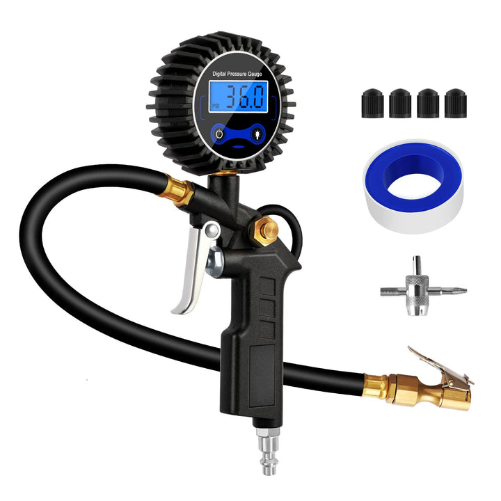 Digital Tire Pressure Gauge, Tire Inflator with Pressure Gauge 200PSI, Heavy Duty Air Chuck, Quick Connect Coupler for Air Compressor, Highly Accurate, Pressure Gauge with Deflator