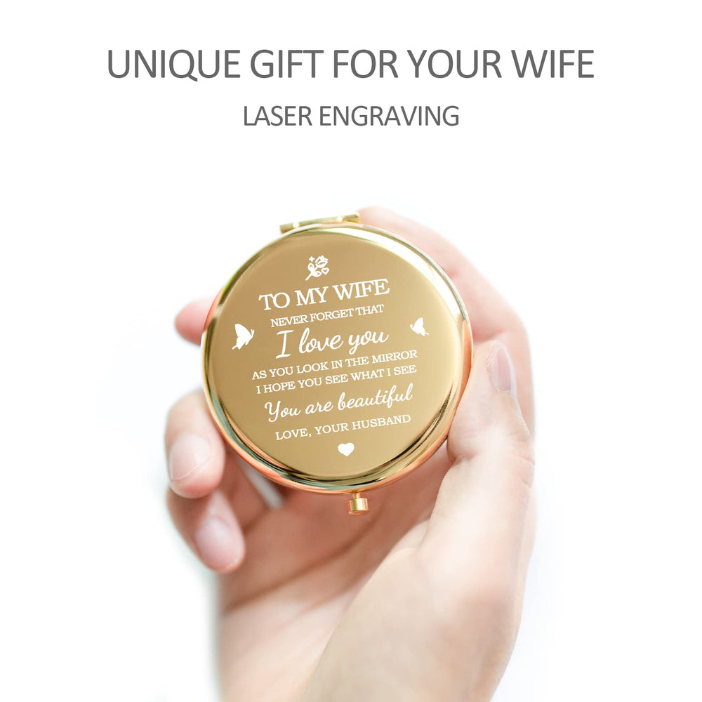 Gifts for Wife - I Love You Wife Gift Gold Compact Tabletop Mount Mirror - Romantic Gifts for Her Birthday, Wedding Anniversary, Valentines Day, Mothers Day, or Christmas