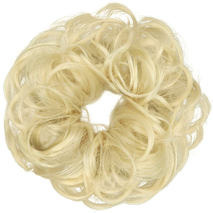 Hair Bun Extensions Wavy Curly Messy Donut Chignons Hair Piece Wig Hairpiece Bleach Blonde